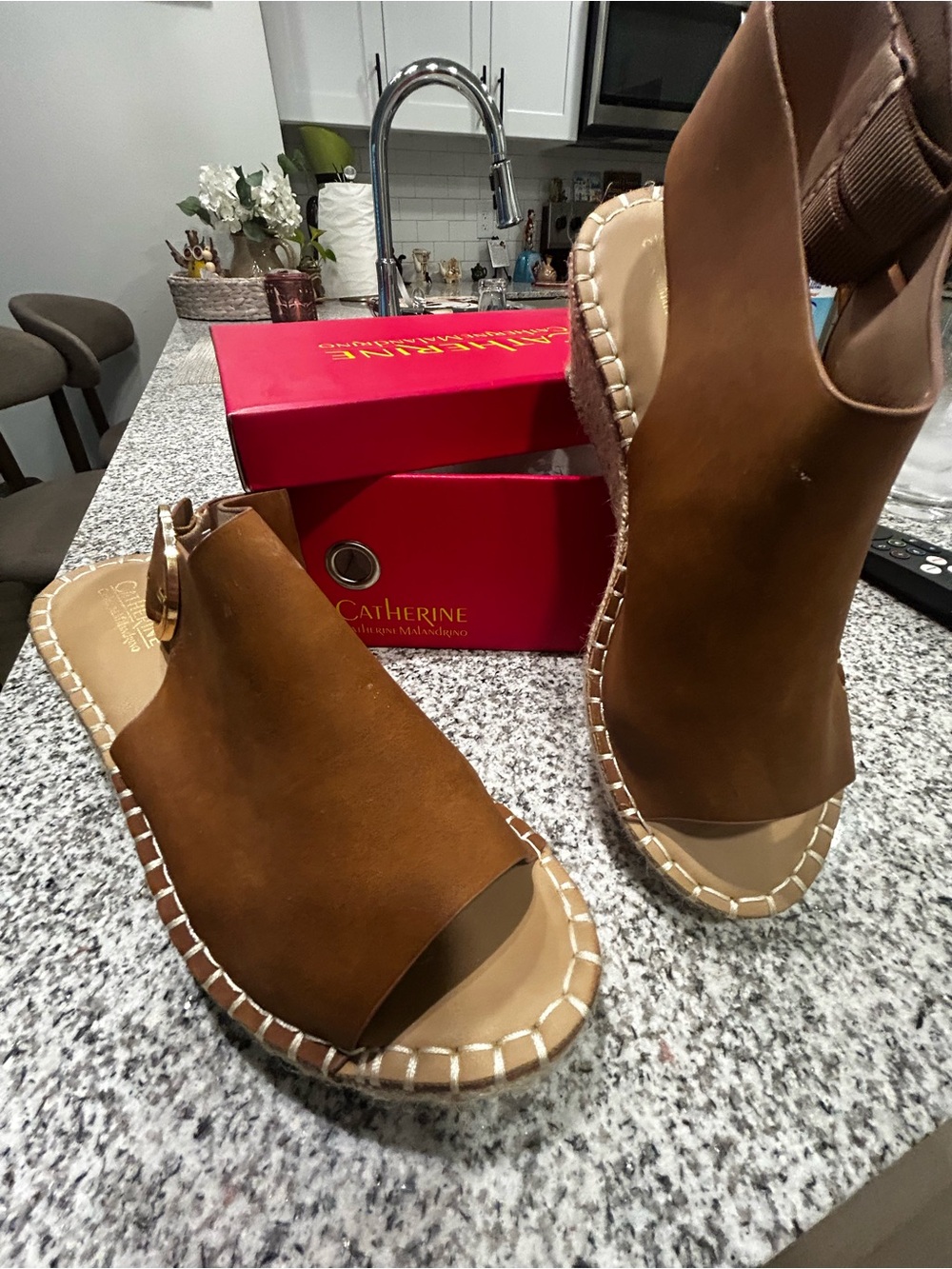 Catherine Malandrino Tan Open-Toe Espadrille Sandals
